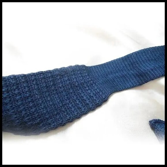 Mens Vintage Skinny Square Tie Navy Blue Cotton Knit by Rooster - Picture 5 of 14